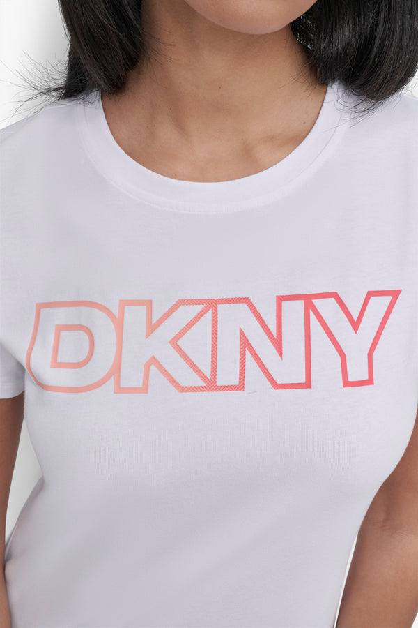Dkny OMBRE OUTLINE LOGO CREW NECK TEE WHITE/ TROPICAL PEACH