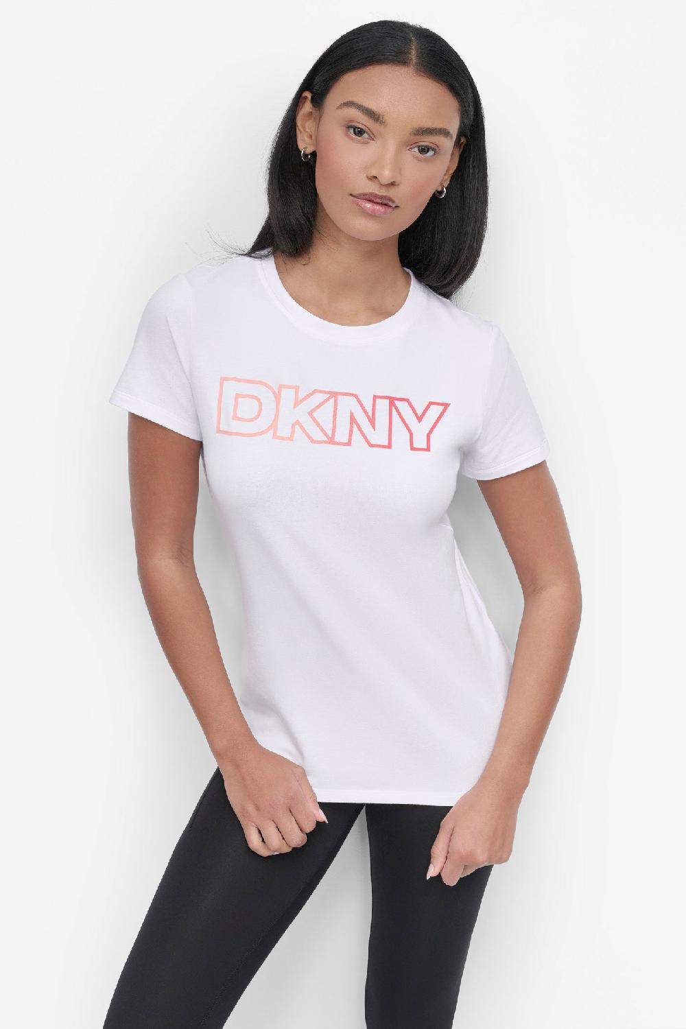 dkny OMBRE OUTLINE LOGO CREW NECK TEE WHITE/ TROPICAL PEACH