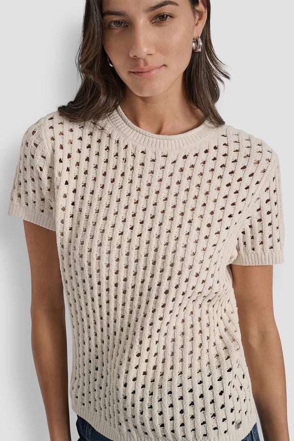 Dkny OPEN STITCH CREW NECK SHORT SLEEVE SWEATER BLONDE