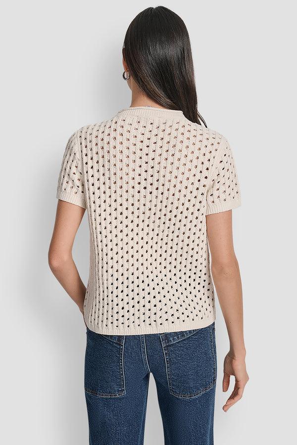 Dkny OPEN STITCH CREW NECK SHORT SLEEVE SWEATER BLONDE