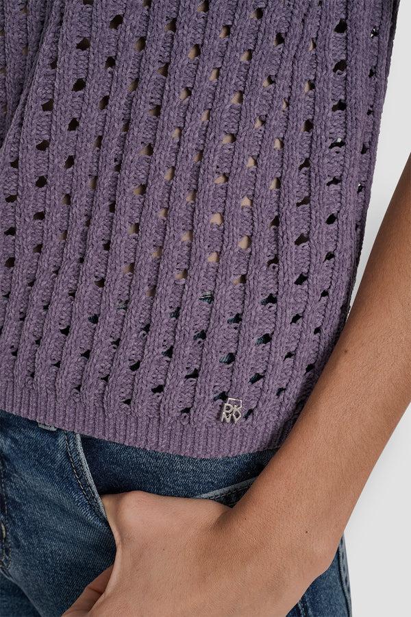 Dkny OPEN STITCH CREW NECK SHORT SLEEVE SWEATER VESPER