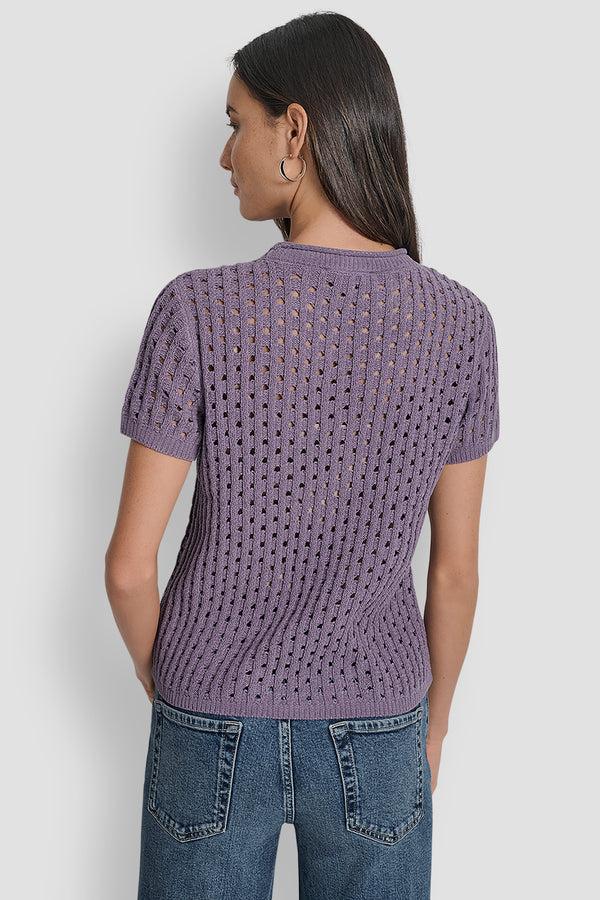 Dkny OPEN STITCH CREW NECK SHORT SLEEVE SWEATER VESPER