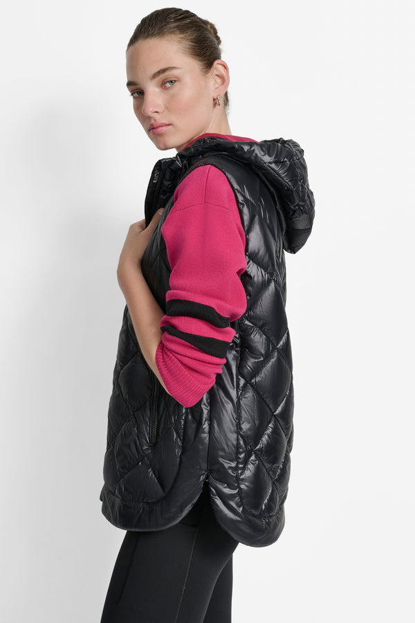Dkny QUILTED HOODED VEST METALLIC BLACK/WILD BERRY MESH