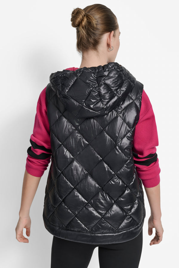 Dkny QUILTED HOODED VEST METALLIC BLACK/WILD BERRY MESH