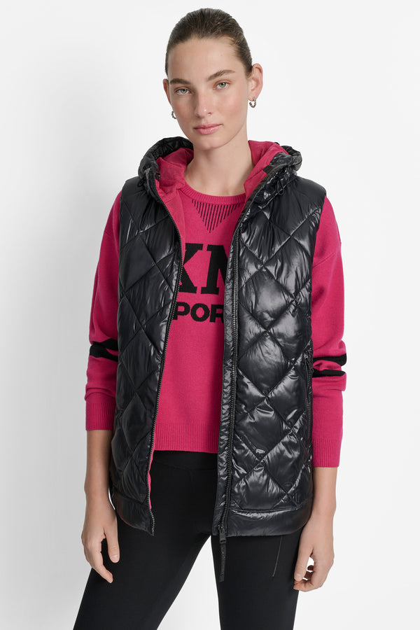 Dkny QUILTED HOODED VEST METALLIC BLACK/WILD BERRY MESH