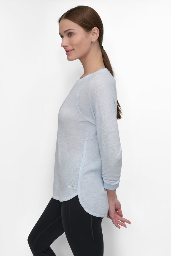 Dkny RUCHED 3/4-SLEEVE SLUB WAFFLE-KNIT TEE SKYWAY BLUE