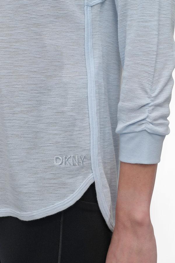 Dkny RUCHED 3/4-SLEEVE SLUB WAFFLE-KNIT TEE SKYWAY BLUE