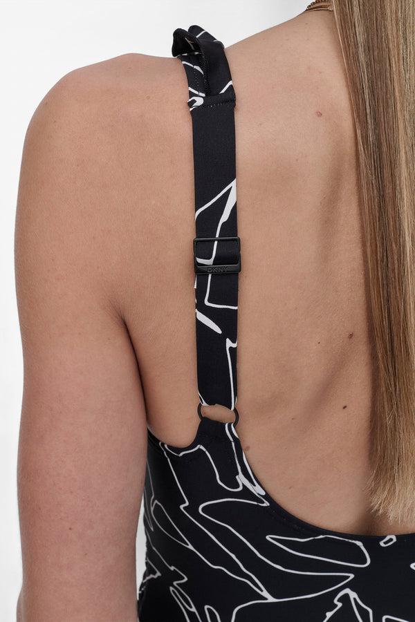 Dkny RUFFLED PLUNGE V-NECK ONE PIECE JUMBO OUTLINED FLORAL