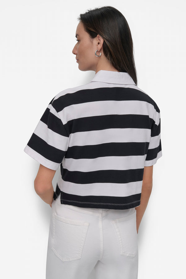 Dkny RUGBY STRIPE BOXY POLO WITH WOVEN TWILL COLLAR WHITE/BLACK