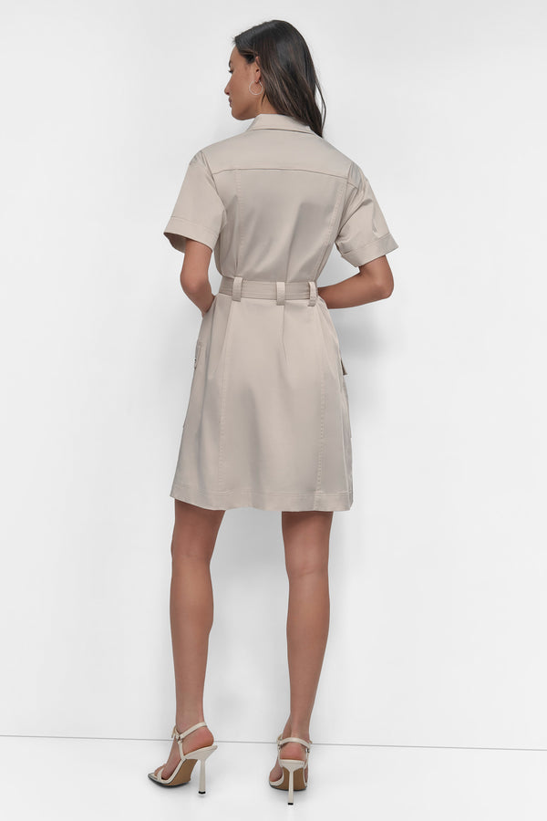 Dkny SHIRT DRESS WITH FRONT ZIPPER LIGHT CITY KHAKI