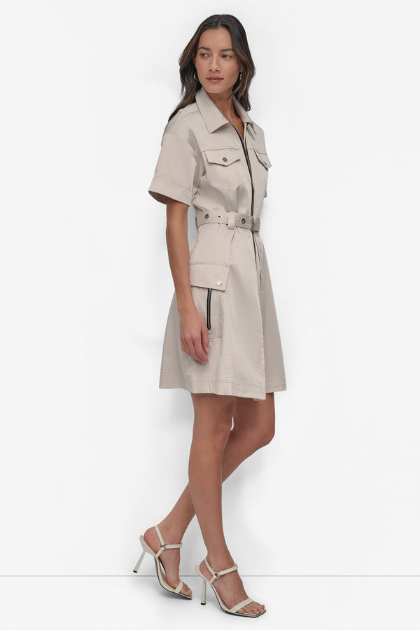 Dkny SHIRT DRESS WITH FRONT ZIPPER LIGHT CITY KHAKI