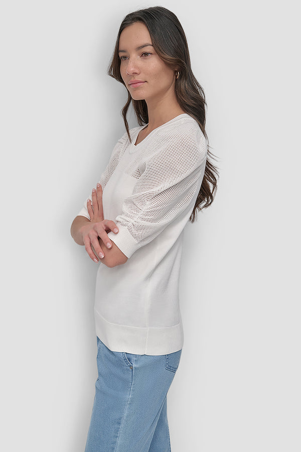 Dkny SHORT SLEEVE CREWNECK TWIST SLEEVE SWEATER IVORY