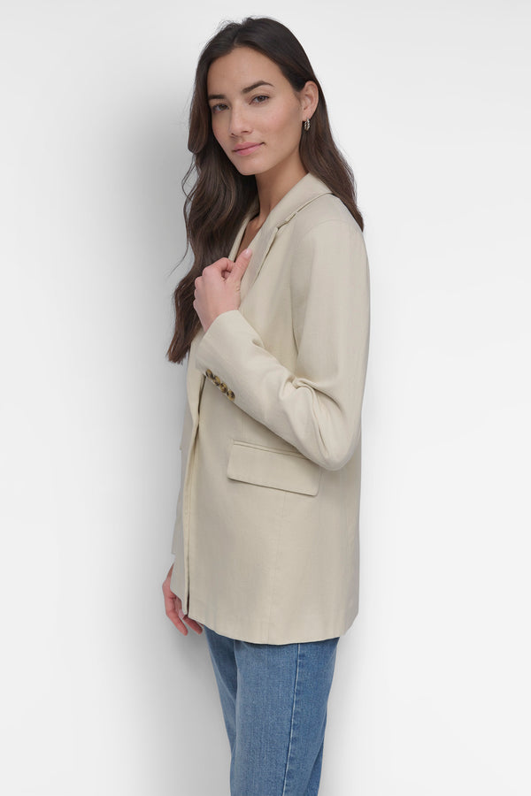 Dkny SINGLE BUTTON BLAZER WITH CUT AWAY HEM LIGHT CITY KHAKI