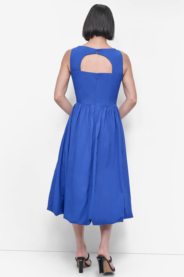 Dkny SLEEVELESS BOAT NECK DROP WAIST DRESS ATLANTIC BLUE