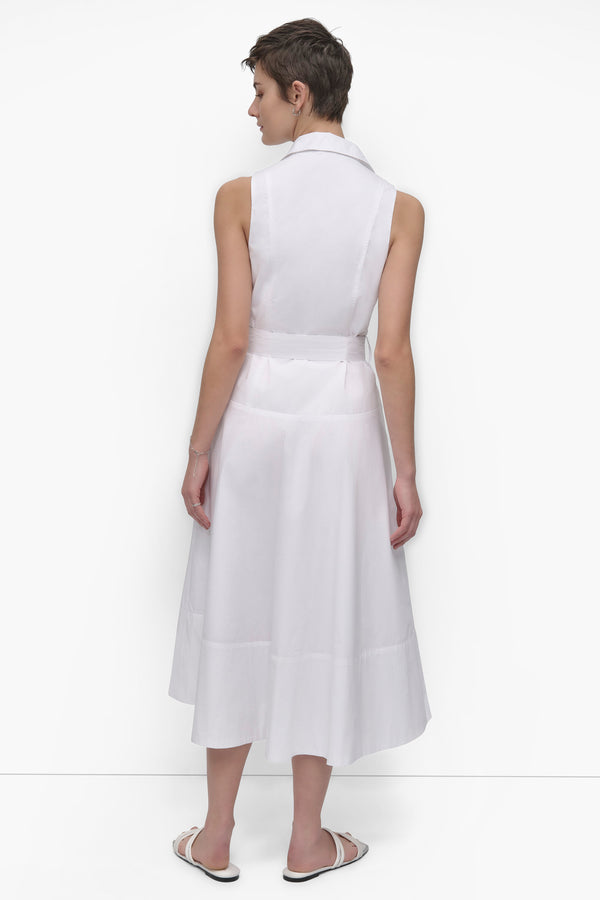 Dkny SLEEVELESS BUTTON FRONT POPLIN DRESS WITH SELF BELT White