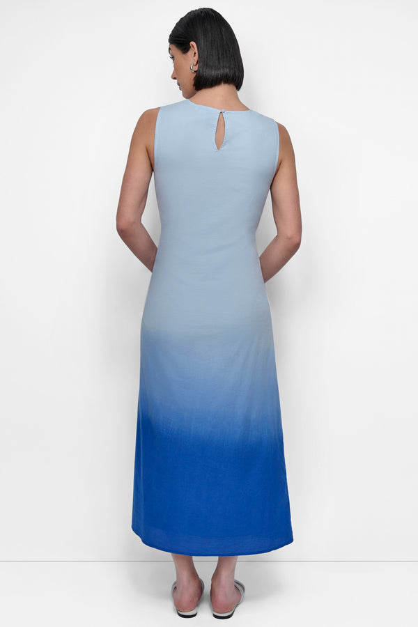 Dkny SLEEVELESS PRINTED DIP DYE SIDE RUCHE DIP DYE CORNFLOWER