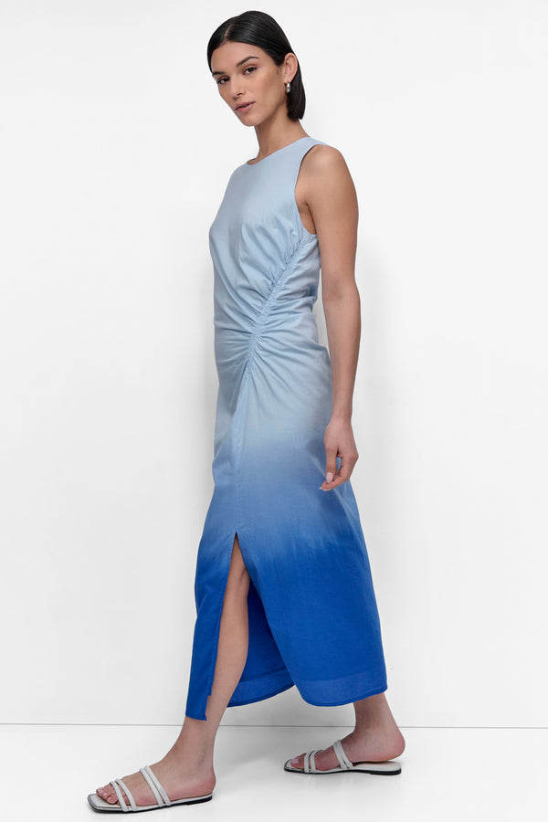 Dkny SLEEVELESS PRINTED DIP DYE SIDE RUCHE DIP DYE CORNFLOWER