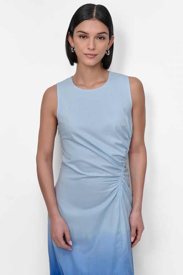 Dkny SLEEVELESS PRINTED DIP DYE SIDE RUCHE DIP DYE CORNFLOWER