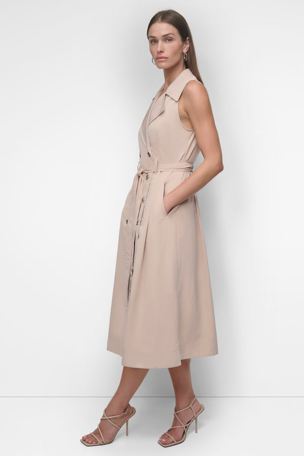 Dkny SLEEVELESS TECH COTTON BELTED MIDI DRESS BLUSH