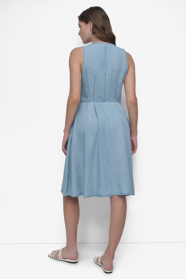 Dkny SLEEVESS ZIP FRONT TENCEL DRESS LIGHT CHAMBRAY