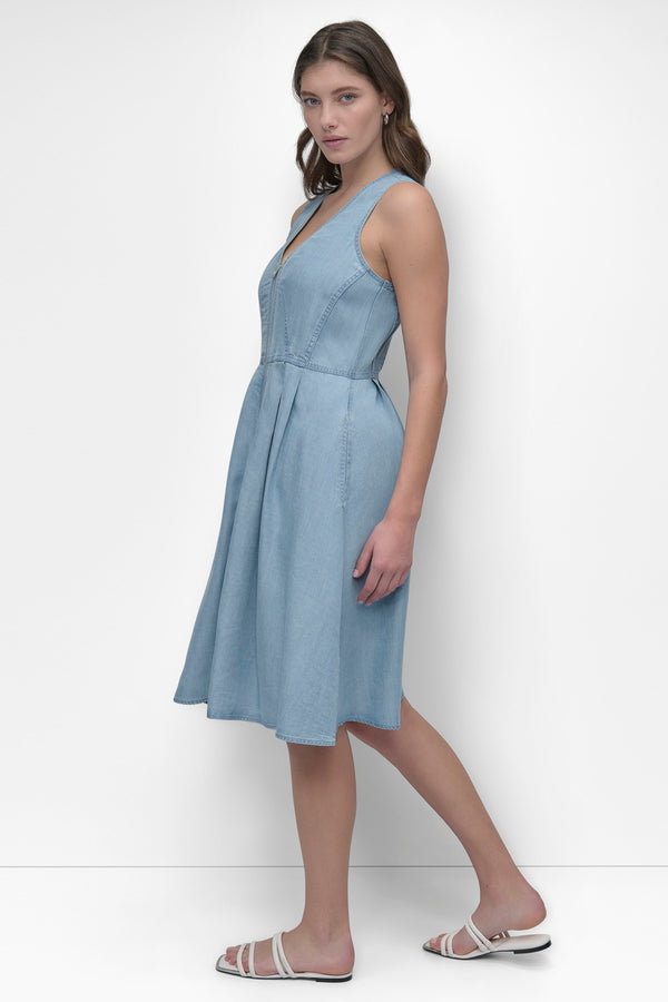 Dkny SLEEVESS ZIP FRONT TENCEL DRESS LIGHT CHAMBRAY