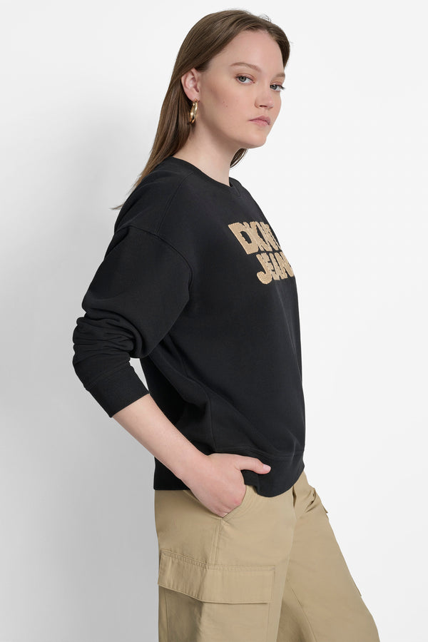 Dkny STACKED BASKETWEAVE LOGO SWEATSHIRT BLACK/NATURAL