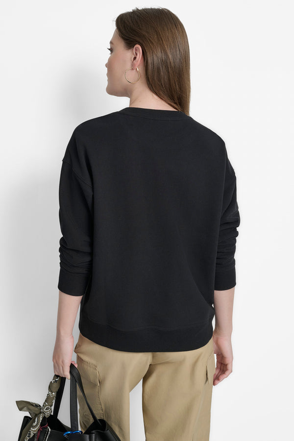 Dkny STACKED BASKETWEAVE LOGO SWEATSHIRT BLACK/NATURAL