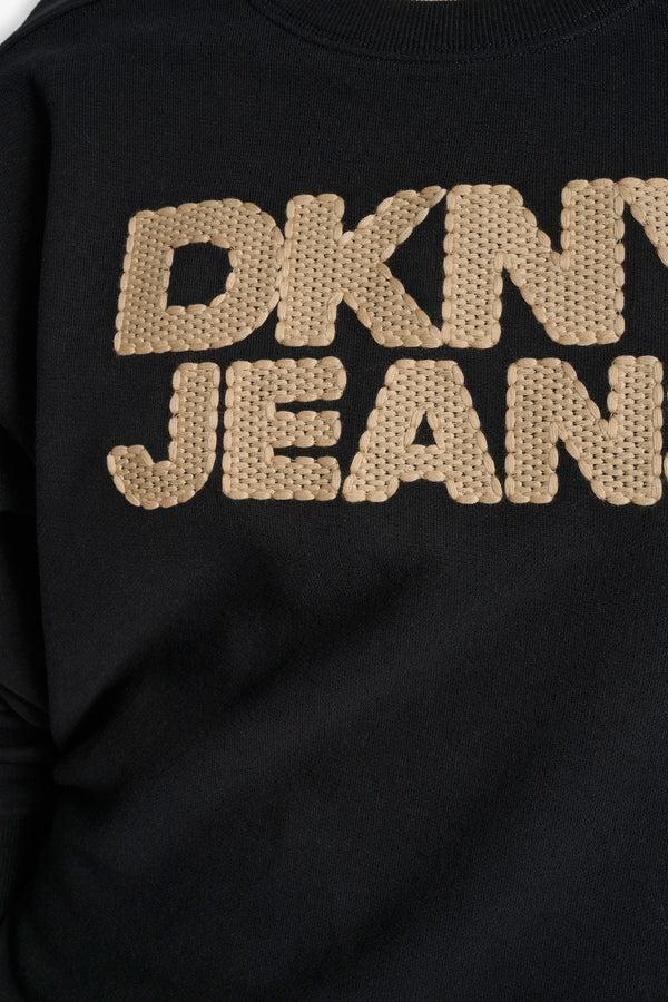 Dkny STACKED BASKETWEAVE LOGO SWEATSHIRT BLACK/NATURAL