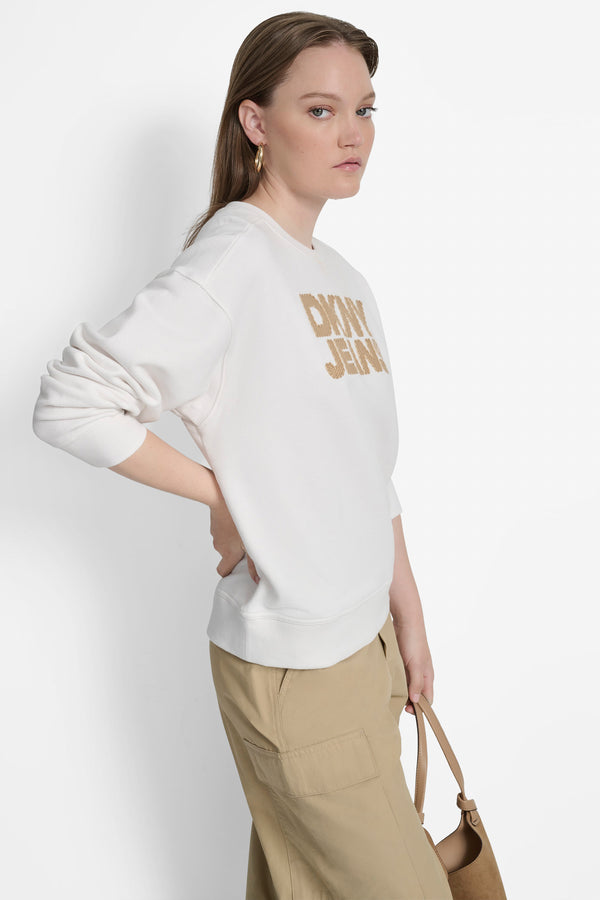 Dkny STACKED BASKETWEAVE LOGO SWEATSHIRT Ivory/Natural