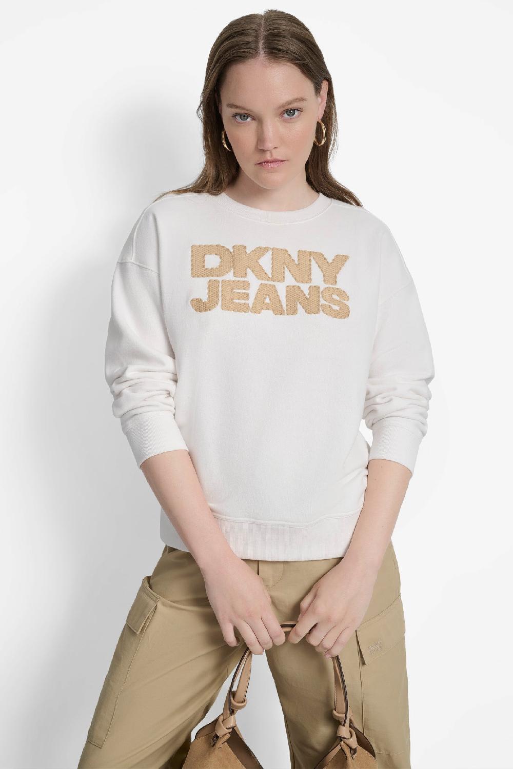 dkny STACKED BASKETWEAVE LOGO SWEATSHIRT Ivory/Natural