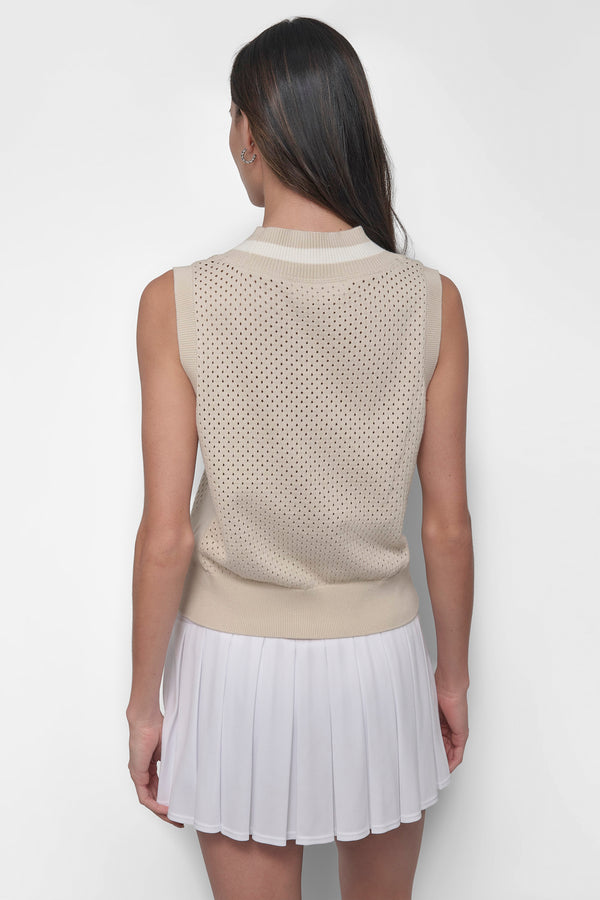 Dkny STRIPED MESH POINTELLE SWEATER VEST LIGHT CITY KHAKI/IVORY