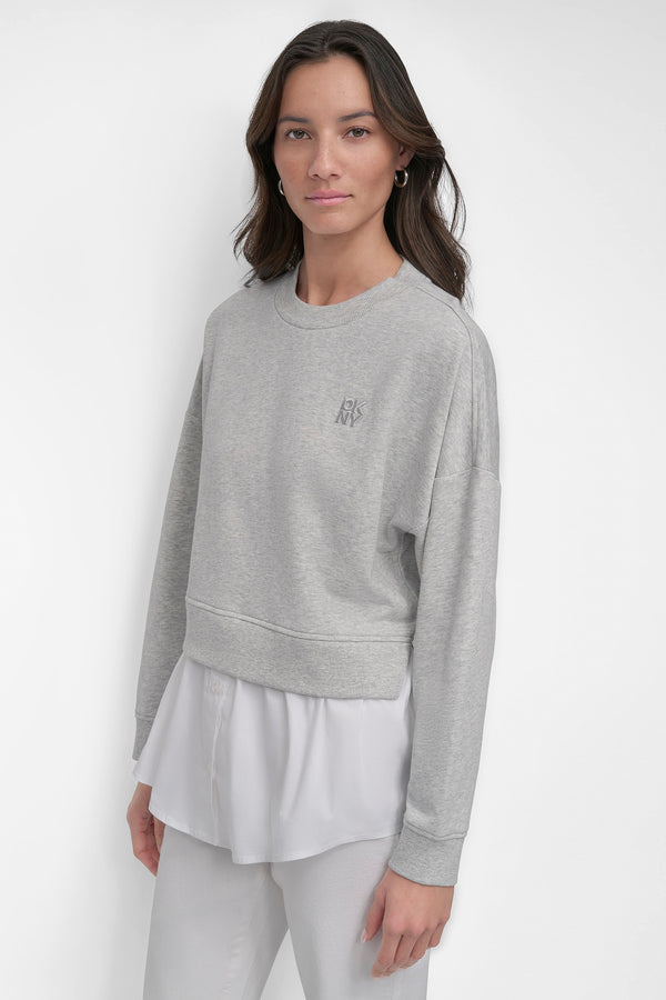 Dkny SWEATSHIRT WITH POPLIN SHIRT SKYGREY HEATHER/WHITE
