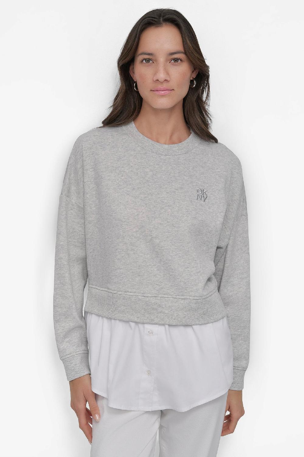 dkny SWEATSHIRT WITH POPLIN SHIRT SKYGREY HEATHER/WHITE