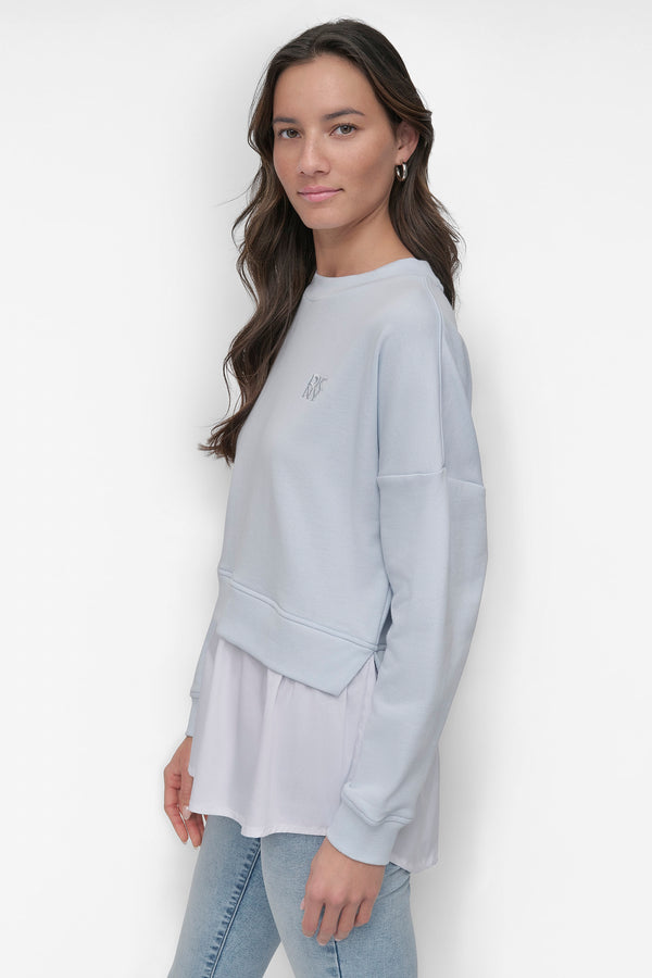 Dkny SWEATSHIRT WITH POPLIN SHIRT SKYWAY BLUE/WHITE