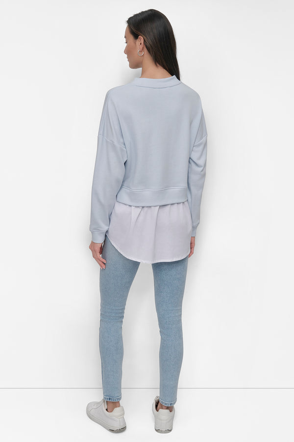 Dkny SWEATSHIRT WITH POPLIN SHIRT SKYWAY BLUE/WHITE