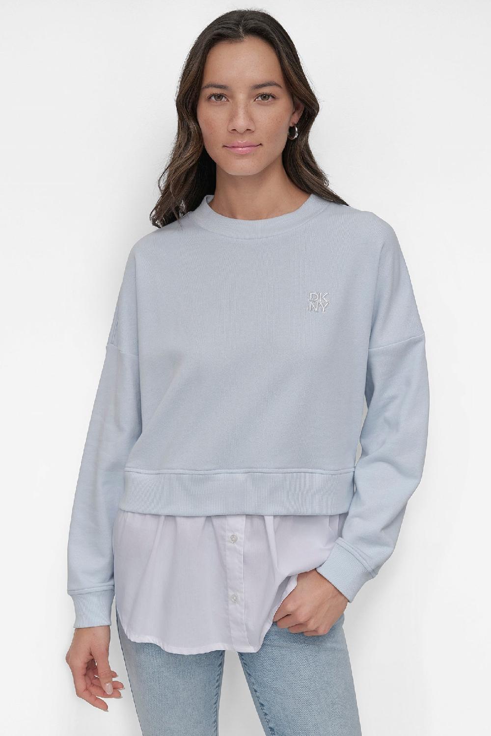 dkny SWEATSHIRT WITH POPLIN SHIRT SKYWAY BLUE/WHITE