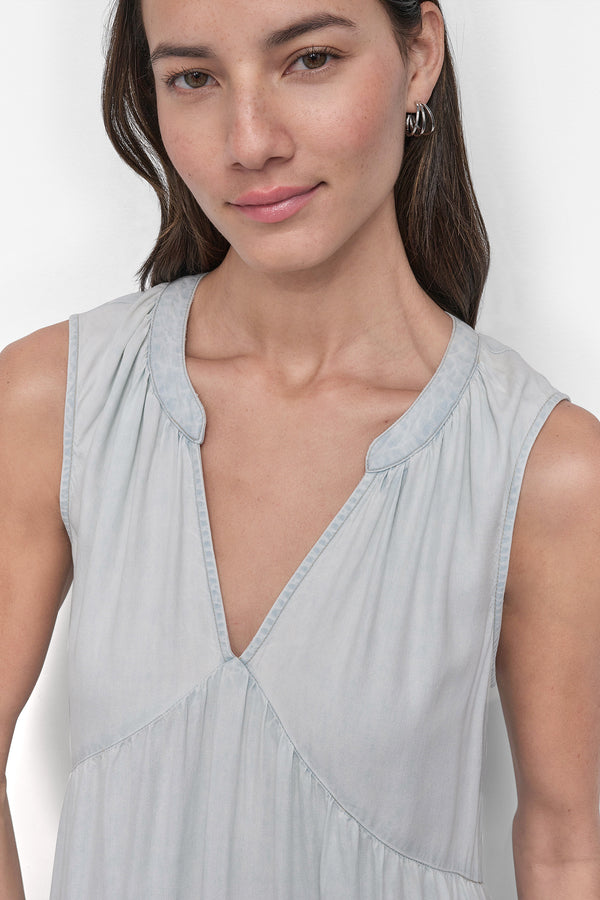 Dkny TENCEL TIERED MIDI SWING DRESS BLEACHED CHAMBRAY