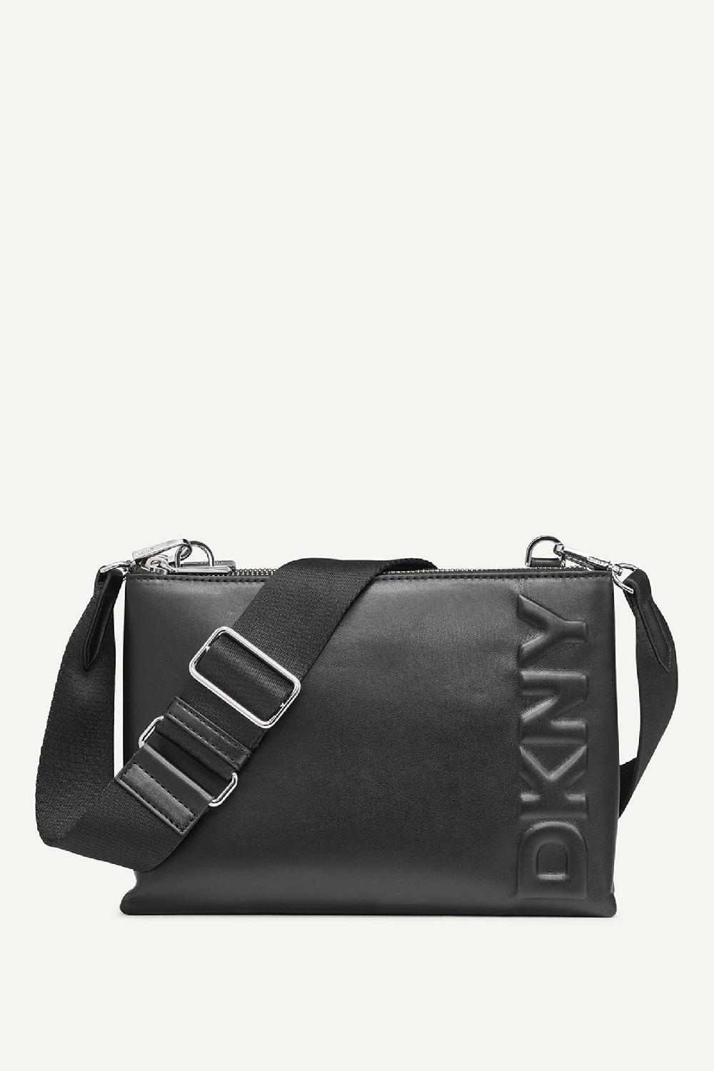 dkny TINSLEY LOGO EMBOSSED CROSSBODY BAG Black/Silver