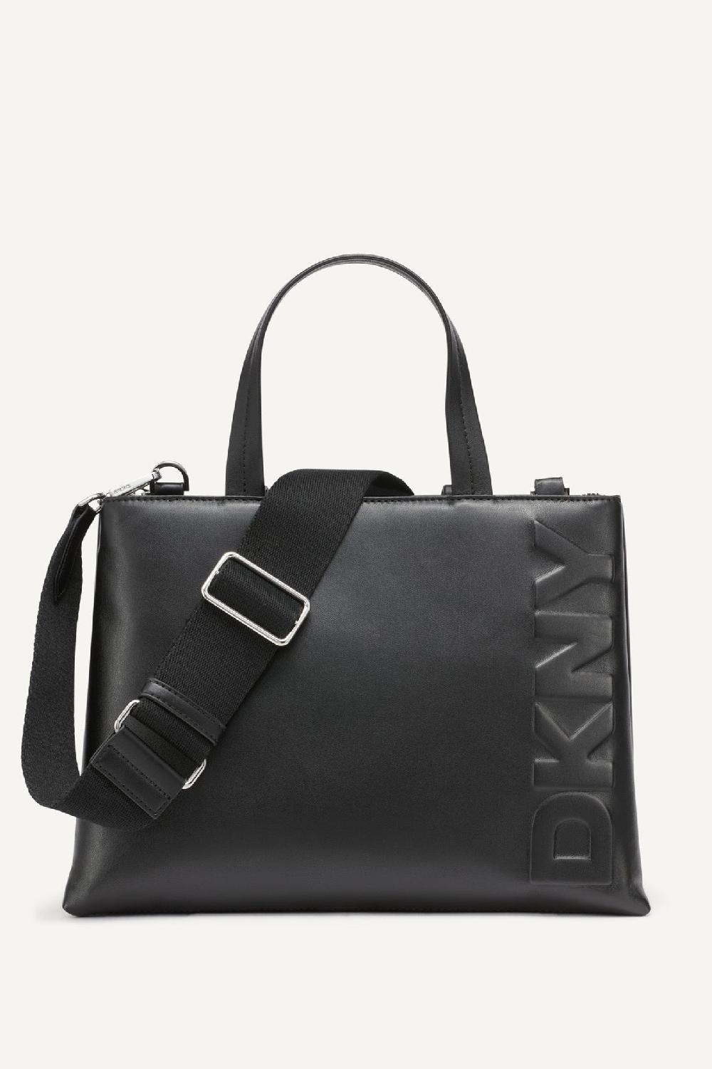 dkny TINSLEY LOGO EMBOSSED SATCHEL BAG Black/Silver