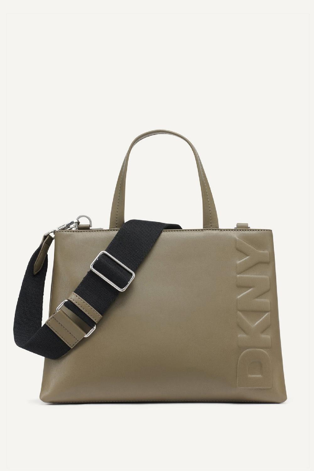 dkny TINSLEY LOGO EMBOSSED SATCHEL BAG Utility Green