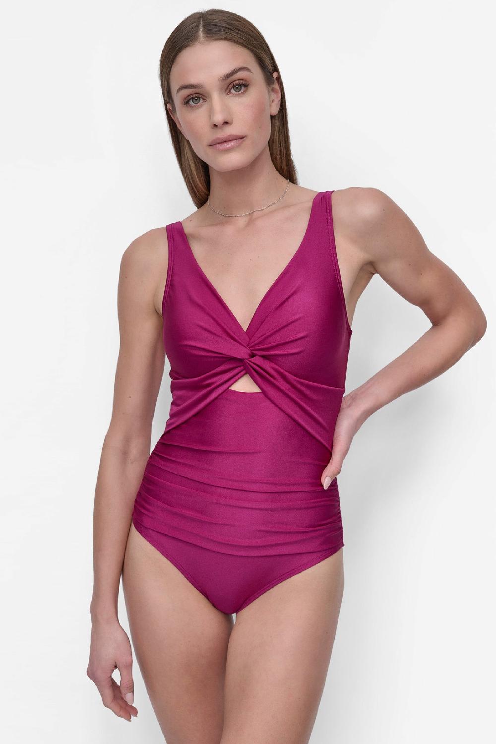 dkny TWIST KEYHOLE V-NECK ONE PIECE BOYSENBERRY SHIMMER