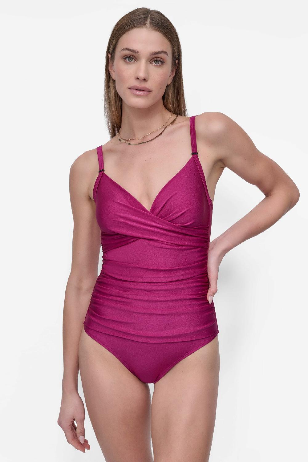 dkny TWIST WRAP-EFFECT ONE PIECE BOYSENBERRY SHIMMER