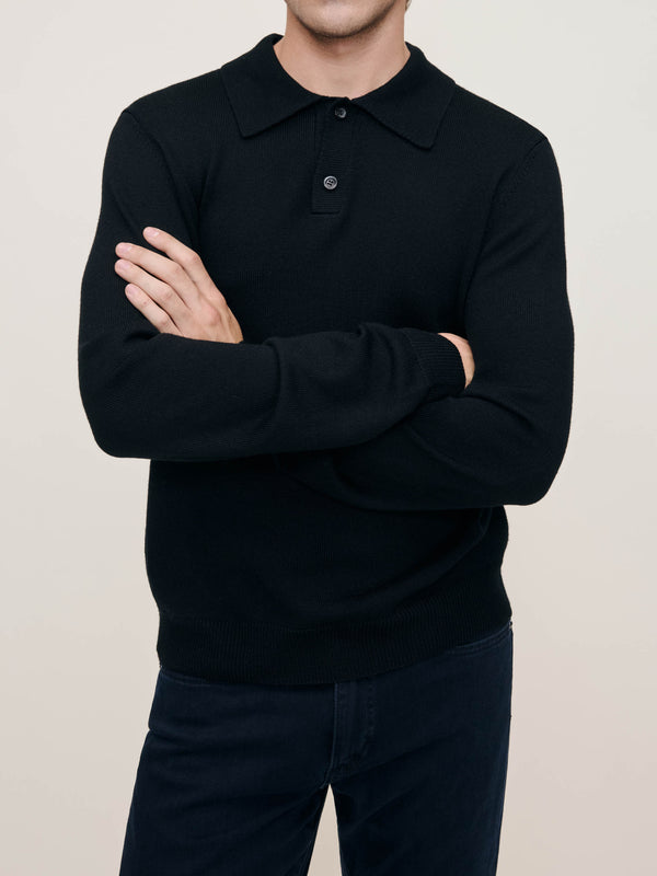 dl1961 Knit Polo Long Sleeve Black