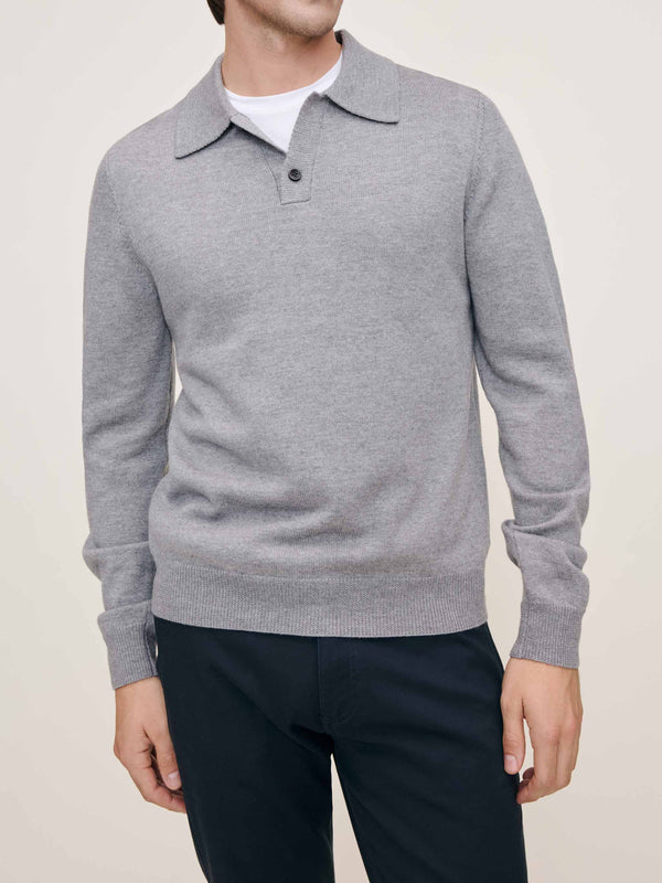 Dl1961 Knit Polo Long Sleeve Grey Melange