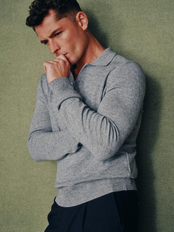 dl1961 Knit Polo Long Sleeve Grey Melange