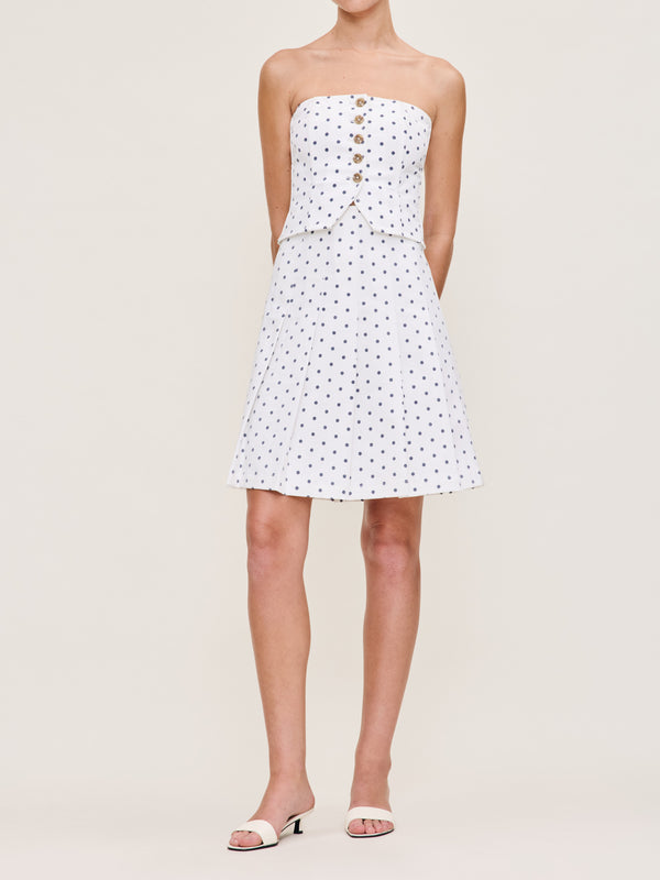 dl1961 Pleated Denim Skirt Knee Length Marine Dots