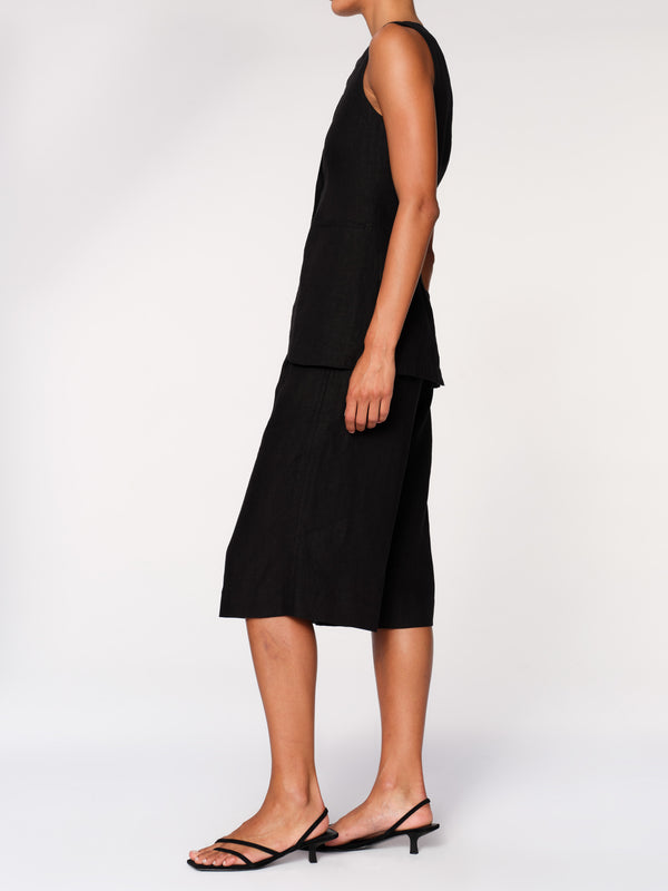 Dl1961 Hepburn Short High Rise Pleated 14.5" Black Linen