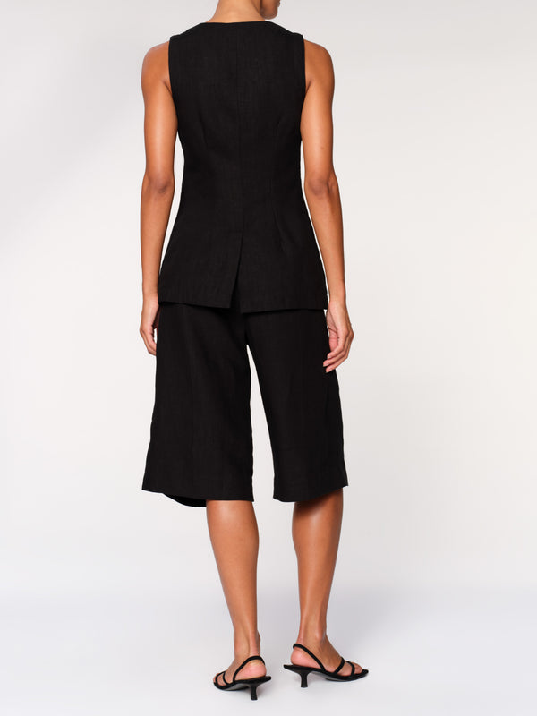 Dl1961 Hepburn Short High Rise Pleated 14.5" Black Linen