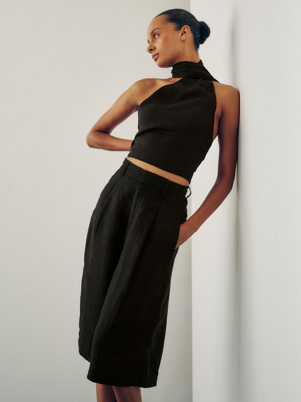 Dl1961 Hepburn Short High Rise Pleated 14.5" Black Linen