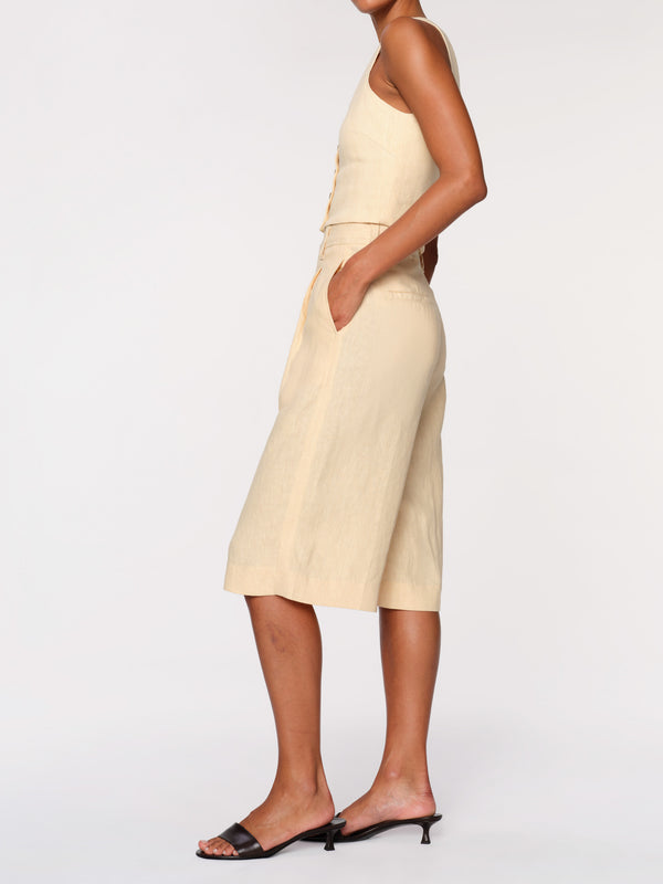 Dl1961 Hepburn Short High Rise Pleated 14.5" Wheat Linen